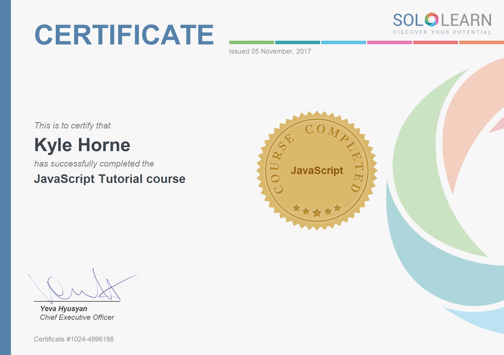 SoloLearn JavaScript certification